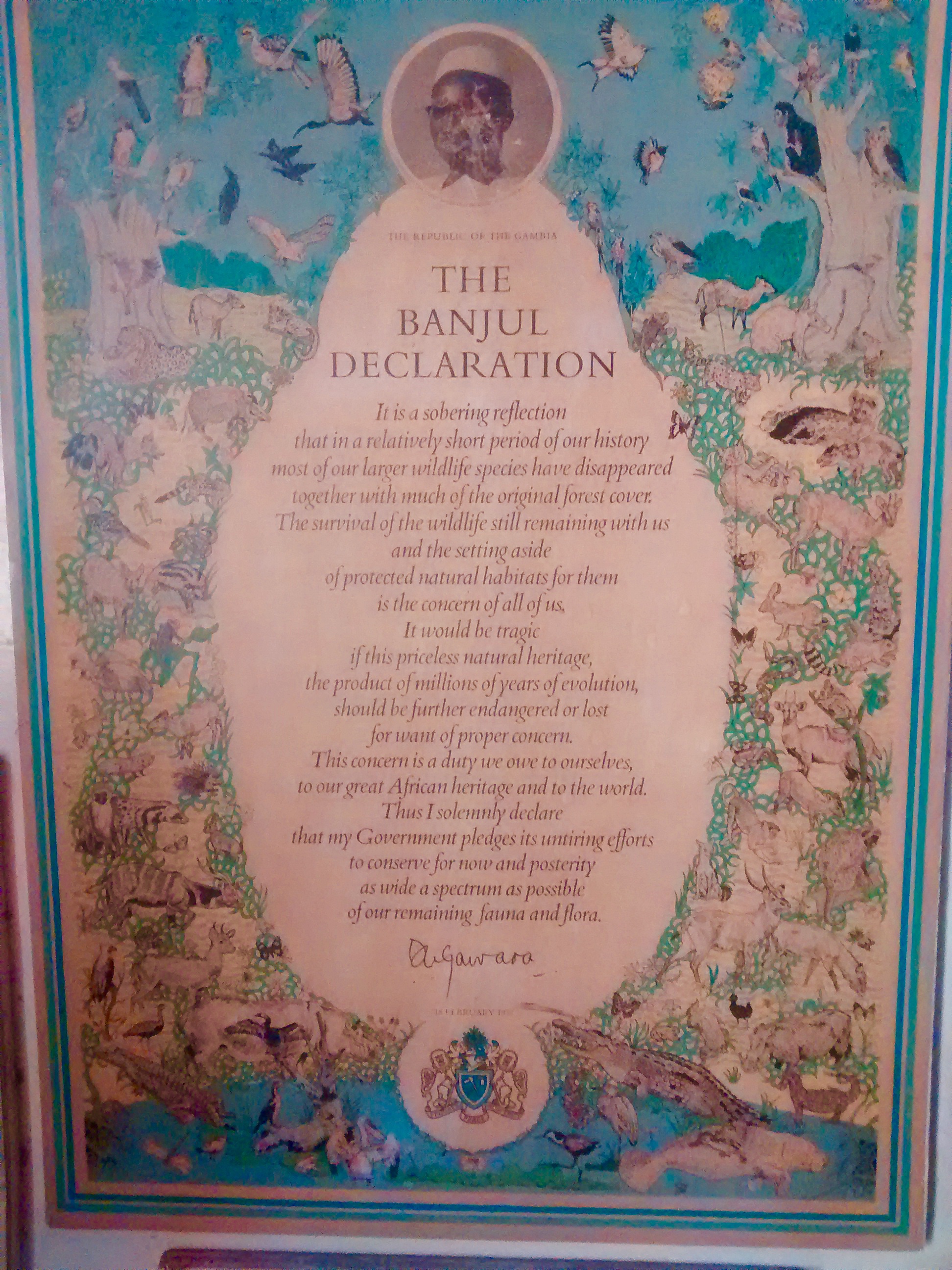 This declaration for conservation is from 1977 made by the President at the time Sir Dawda Kairaba Jawarra. Wise man.